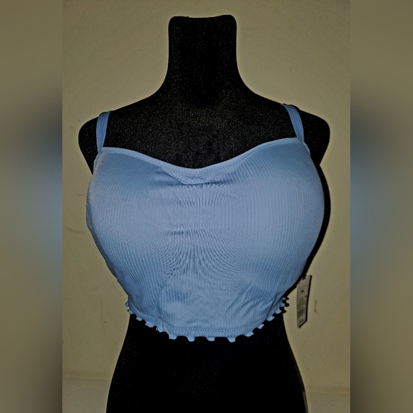 Shade & Shore Women's lightly Lined Longline Light Blue Ribbed Bikini NWT Sz 38D - Picture 3 of 10